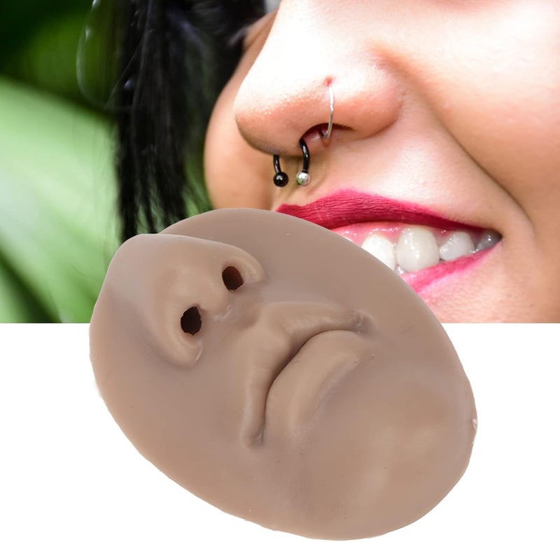 woobles 3pcs Silicone Nose Model, Reused Soft Nose Mold with Mouth Soft Elastic for Earrings Jewelry Display Rubber Nose for Piercing Practice (Dark Skin Color) - Image 2